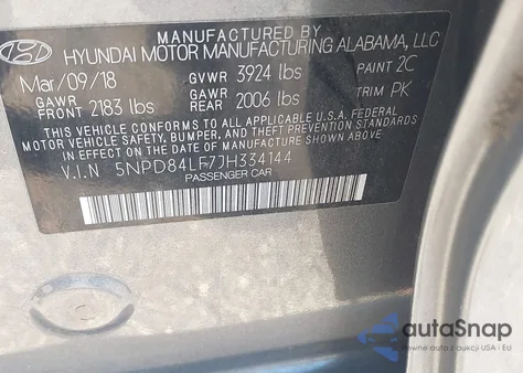 2018 Hyundai Elantra Sel из США, поврежденный, VIN 5NPD84LF7JH334144